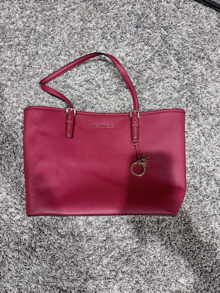 Michael Kors Raspberry Saffiano Tote With Gold Hardware